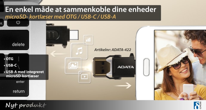 Smart microSD-kortlæser med OTG og USB-C