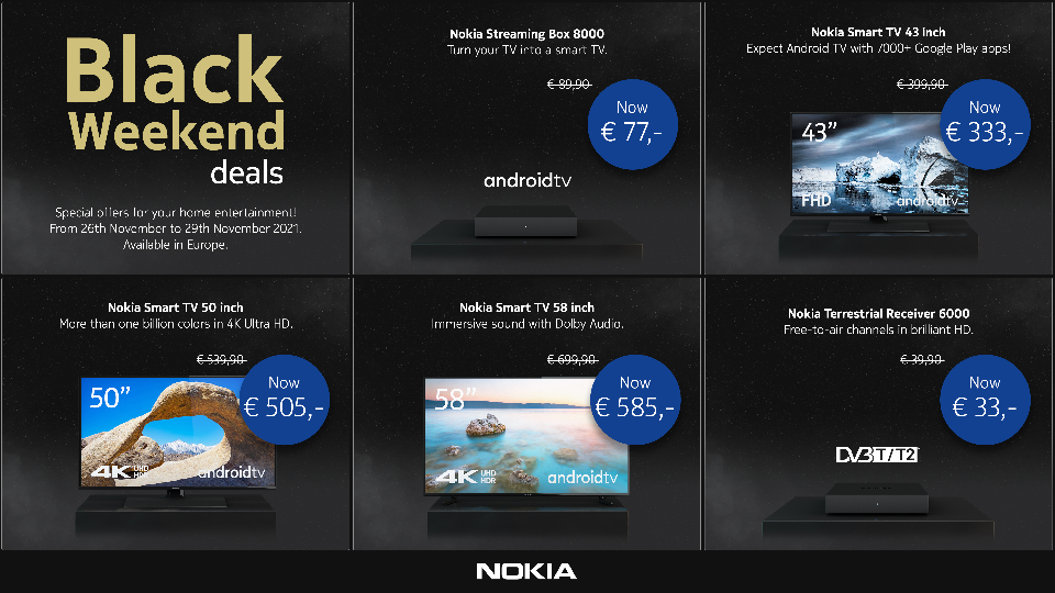 Black Weekend-tilbud: Nye tilbud fra den 26. november på Nokia Smart TV’er og Streaming-enheder